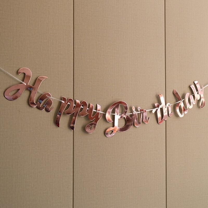 Happy Birthday Party Banner Decorations in Rose Gold Silver or Gold Bunting Garland - Silver