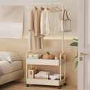 1-Piece Mobile Clothes Rack with Rail and Storage Baskets, White