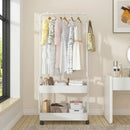 1-Piece Mobile Clothes Rack with Rail and Storage Baskets, White
