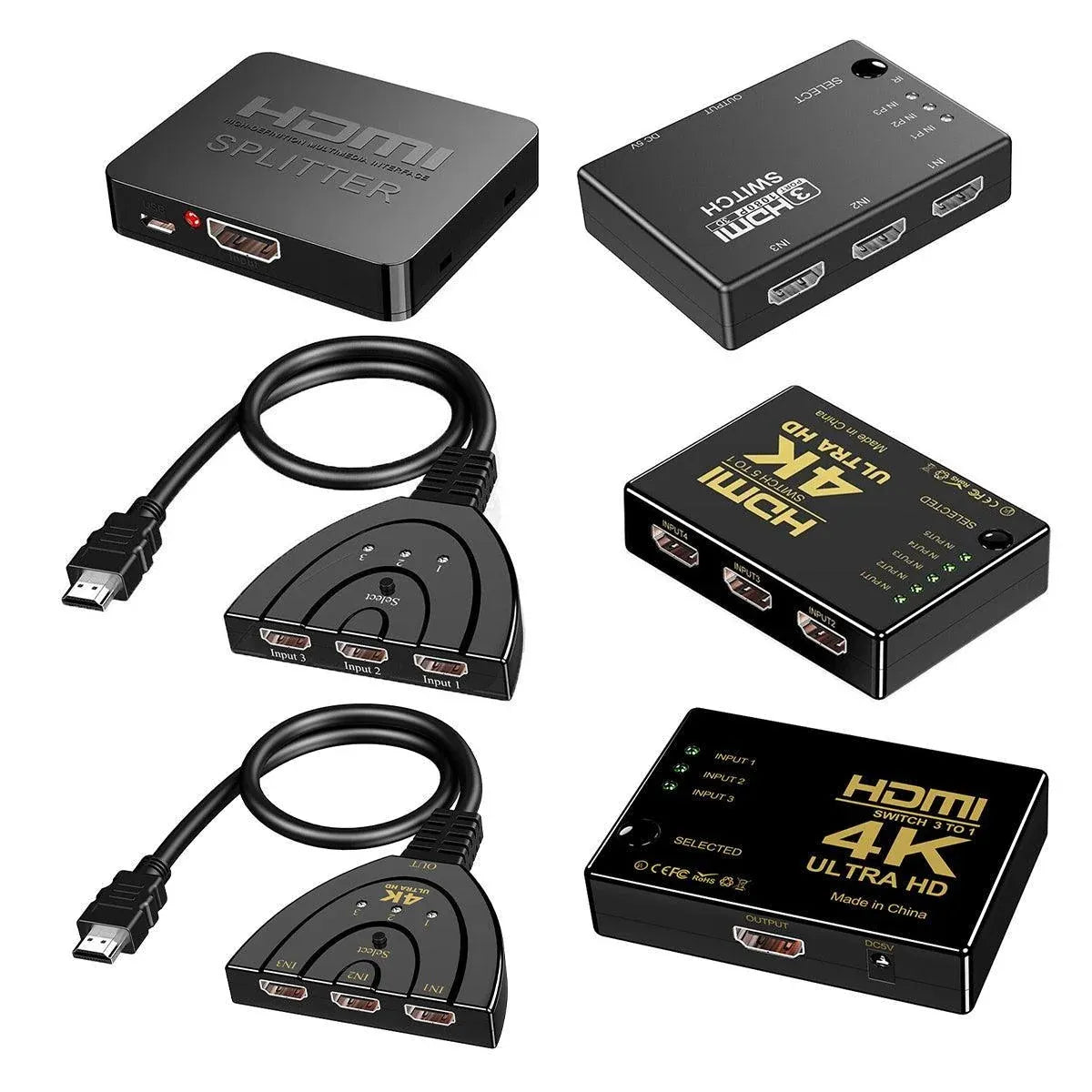 HDMI Switch Splitter 3-in-1 5-in-1 or 1-in-2 1080p 4K Manual or Remote Options - 5 in 1 Switch 4K Remote IR