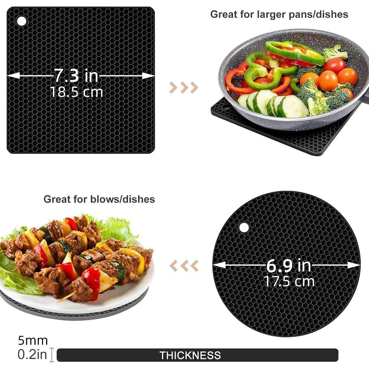 4pcs Silicone Honeycomb Heat Resistant Mats Table Cup Pot Coasters Home Kitchen - Black