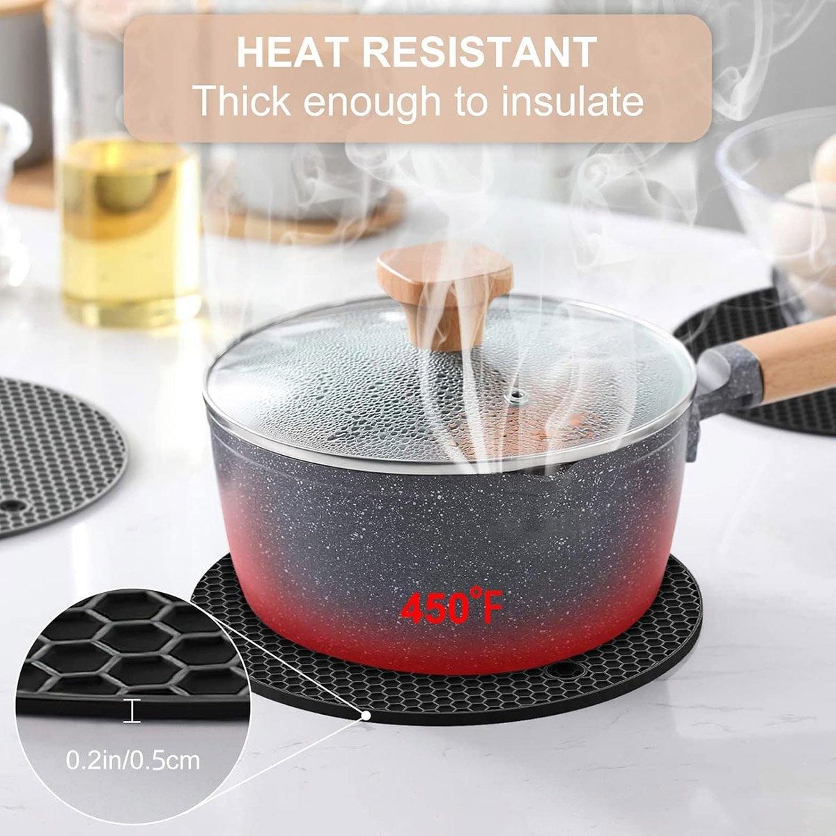 4pcs Silicone Honeycomb Heat Resistant Mats Table Cup Pot Coasters Home Kitchen - Black