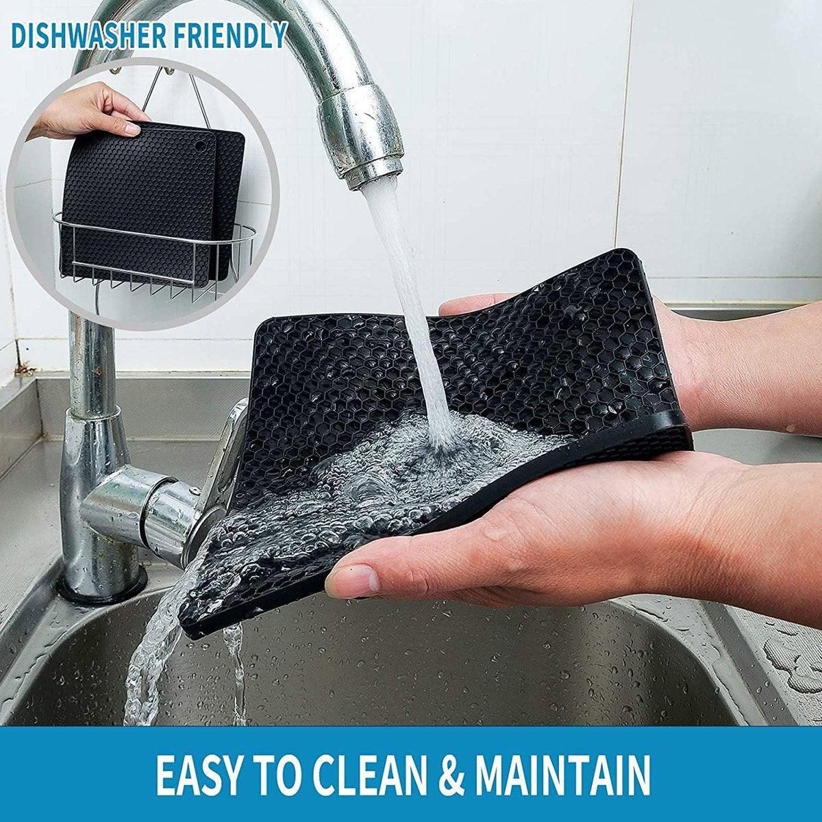 4pcs Silicone Honeycomb Heat Resistant Mats Table Cup Pot Coasters Home Kitchen - Black