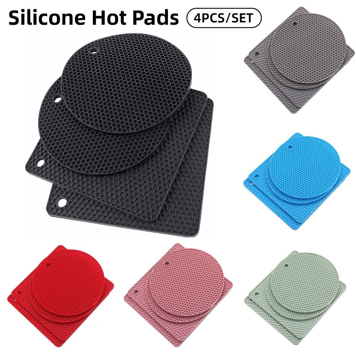 4pcs Silicone Honeycomb Heat Resistant Mats Table Cup Pot Coasters Home Kitchen - Grey