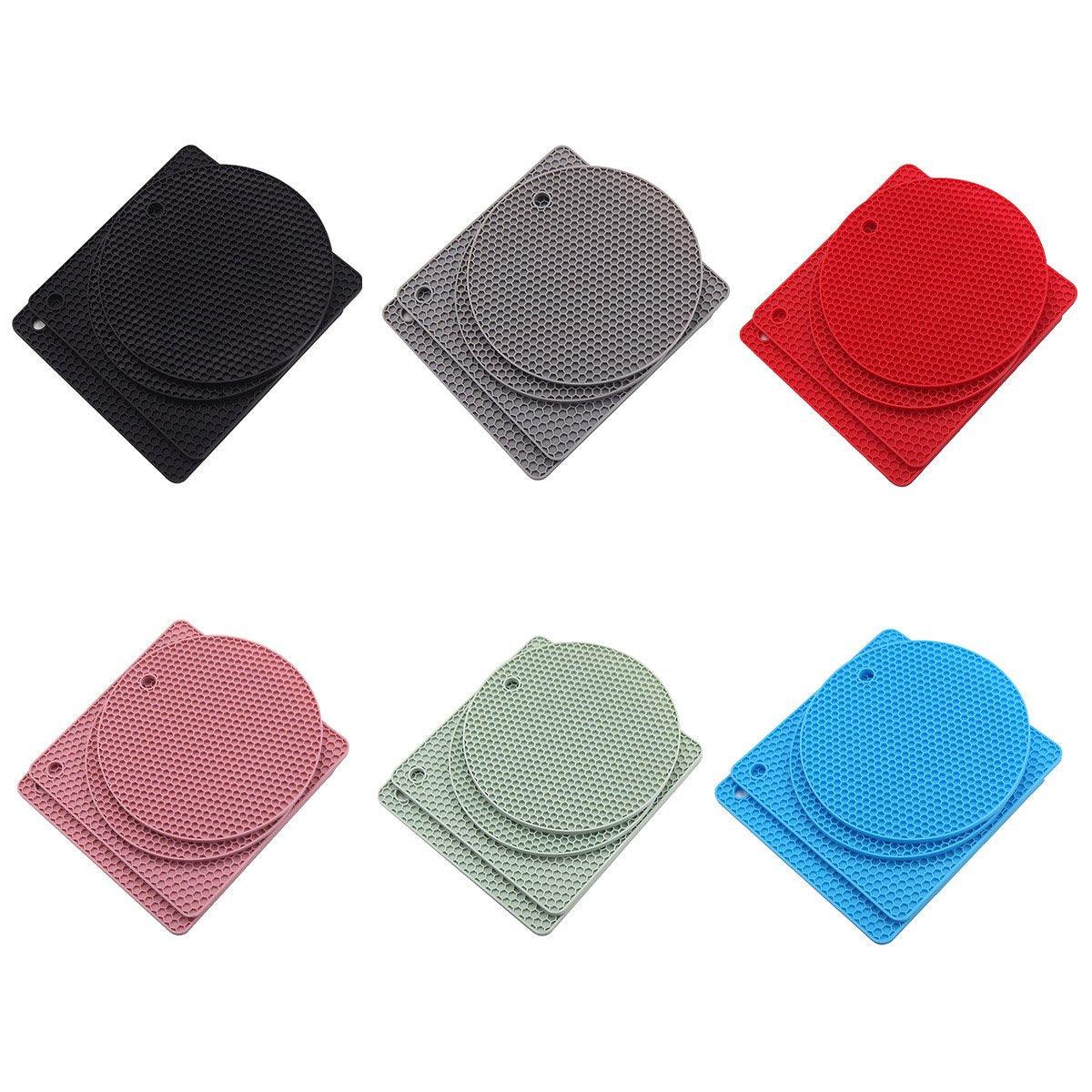 4pcs Silicone Honeycomb Heat Resistant Mats Table Cup Pot Coasters Home Kitchen - Red