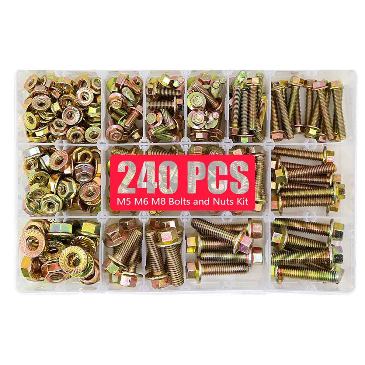 240pcs 8.8 Grade Carbon Steel Flange Hex Bolt Nut Kit M5 M6 M8 with Case