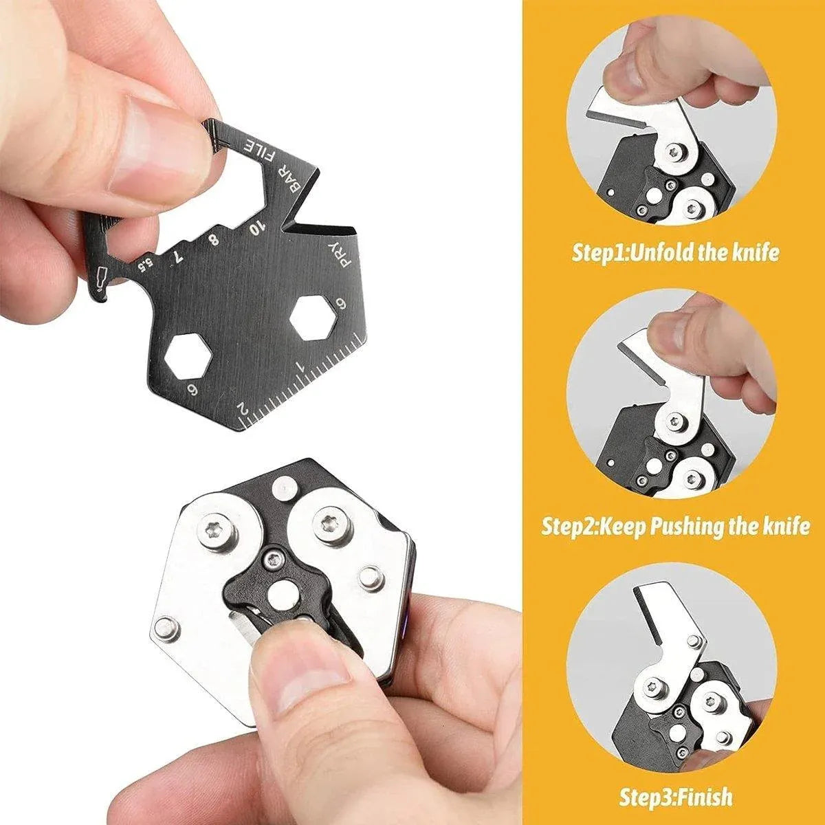 Multifunctional Hexagon Pocket Knife Outdoor Mini Tool Survival EDC Gear Kit - Black