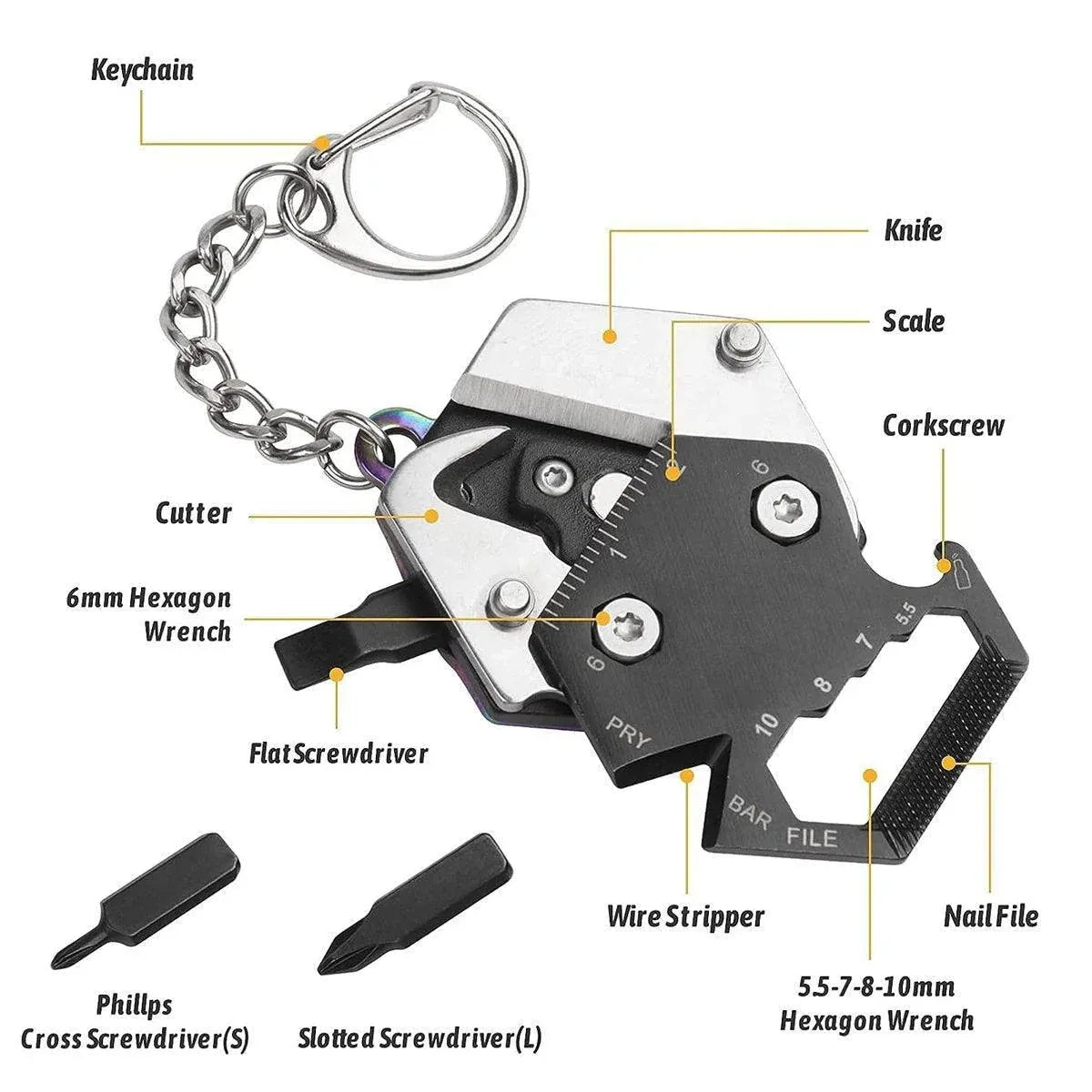 Multifunctional Hexagon Pocket Knife Outdoor Mini Tool Survival EDC Gear Kit - Black