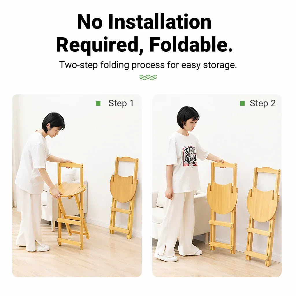 Foldable Bamboo Bar Stool with Backrest Space-Saving Lightweight Design