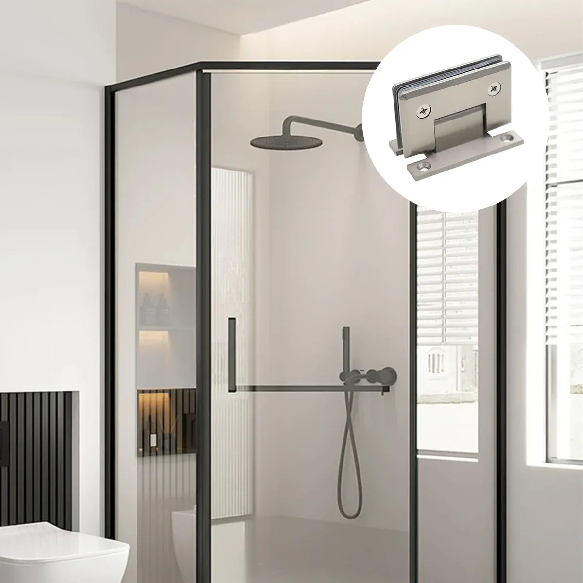 H Shaped 90 Degree Glass Clamp Double Opening Bevel Edge Bathroom Shower Clip - Chrome