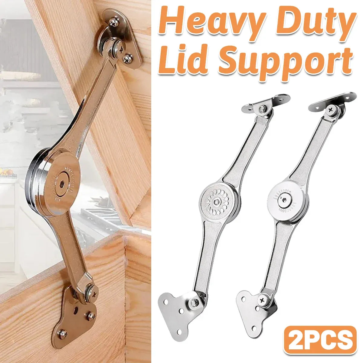 2 PCS Folding Lid Lift Up Stay Support Buffer Stop Hinge Silver With Soft-Close