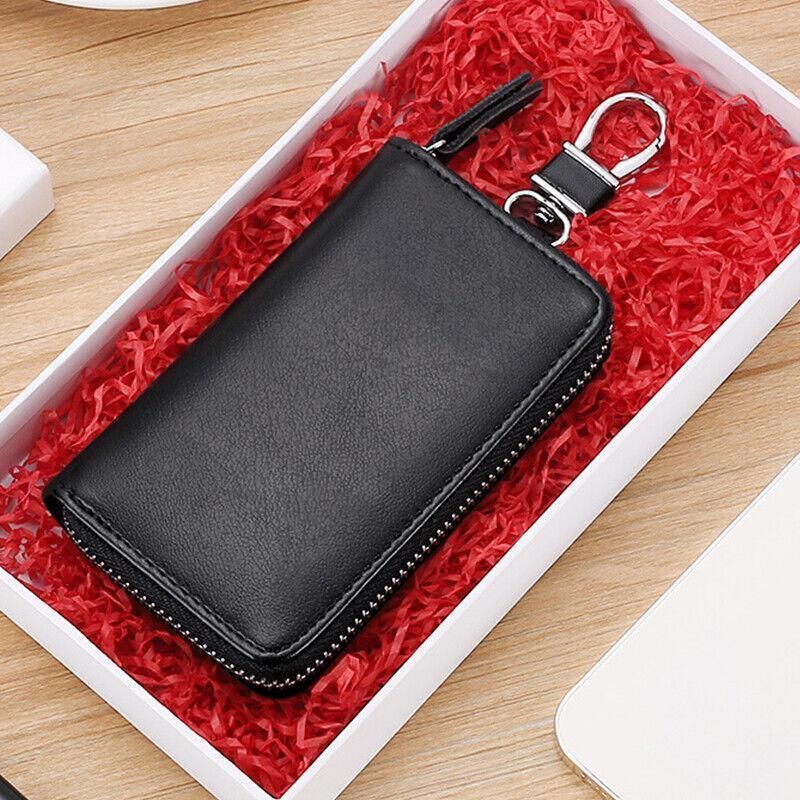 Key Holder Bag Leather Case Ring Wallet Car Unisex Pouch Keychains Black Coffee - Black