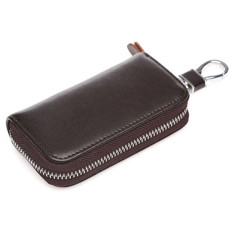 Key Holder Bag Leather Case Ring Wallet Car Unisex Pouch Keychains Black Coffee - Coffee