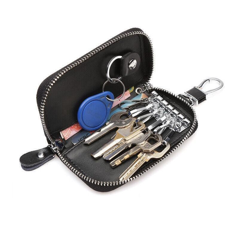 Key Holder Bag Leather Case Ring Wallet Car Unisex Pouch Keychains Black Coffee - Coffee