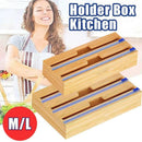 Bamboo Food Wrap Dispenser Cutter Foil Cling Film Storage Holder Box Kitchen Au - L