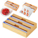 Bamboo Food Wrap Dispenser Cutter Foil Cling Film Storage Holder Box Kitchen Au - L
