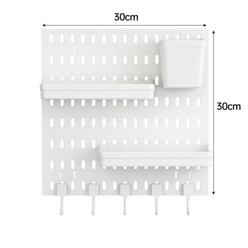 Wall Mounted Pegboard Storage Rack No Drill Organizer Tool Shelf Home Office - White
