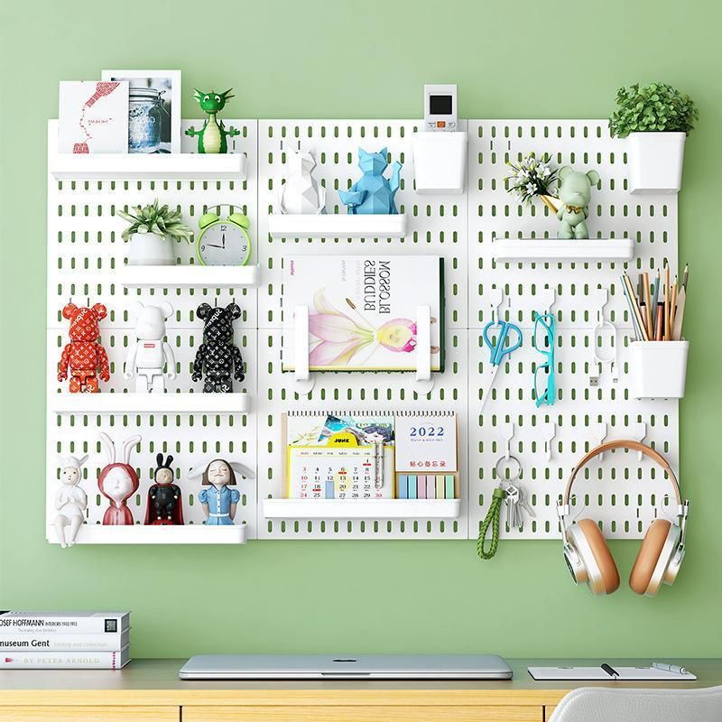 Wall Mounted Pegboard Storage Rack No Drill Organizer Tool Shelf Home Office - White