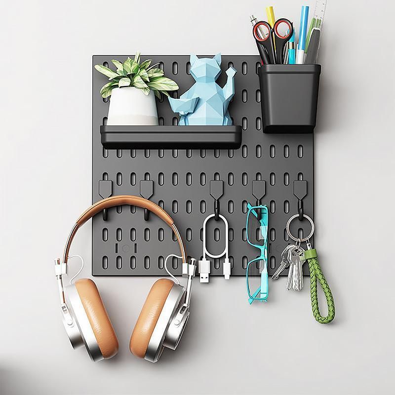 Wall Mounted Pegboard Storage Rack No Drill Organizer Tool Shelf Home Office - White
