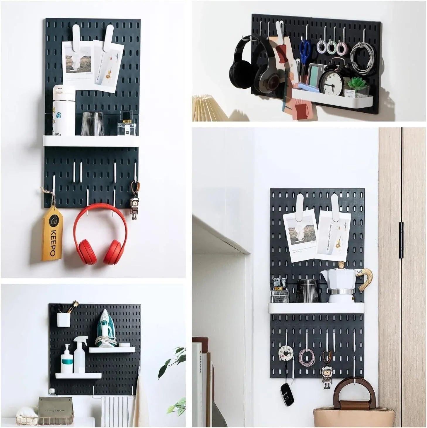 Wall Mounted Pegboard Storage Rack No Drill Organizer Tool Shelf Home Office - White