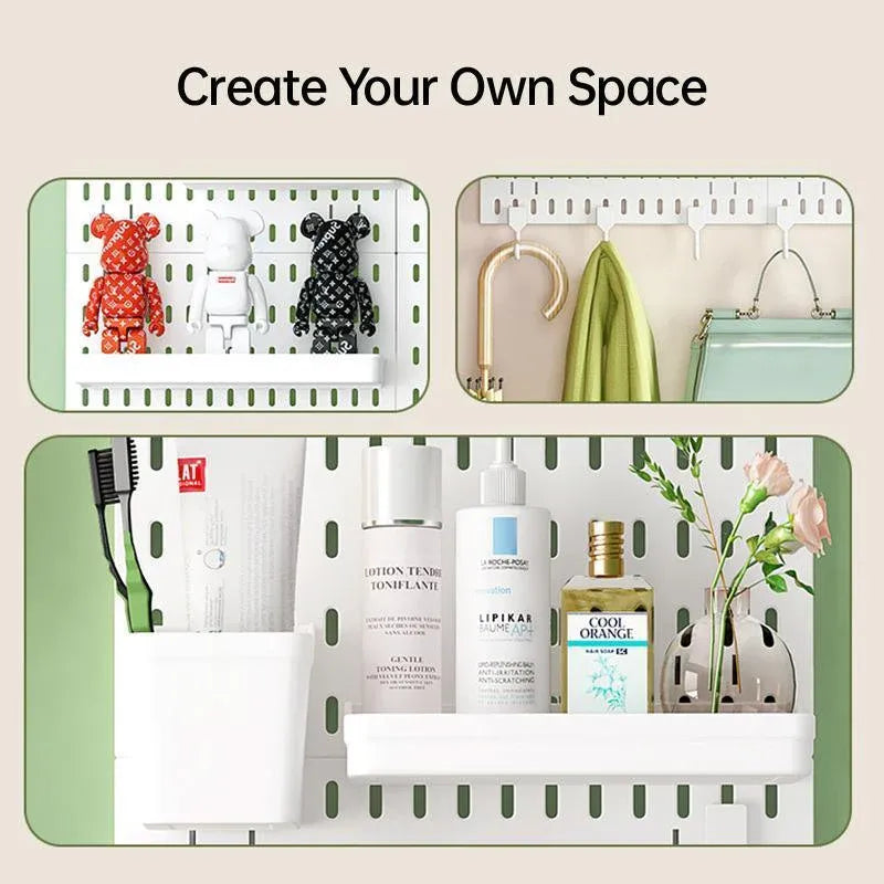 Wall Mounted Pegboard Storage Rack No Drill Organizer Tool Shelf Home Office - White