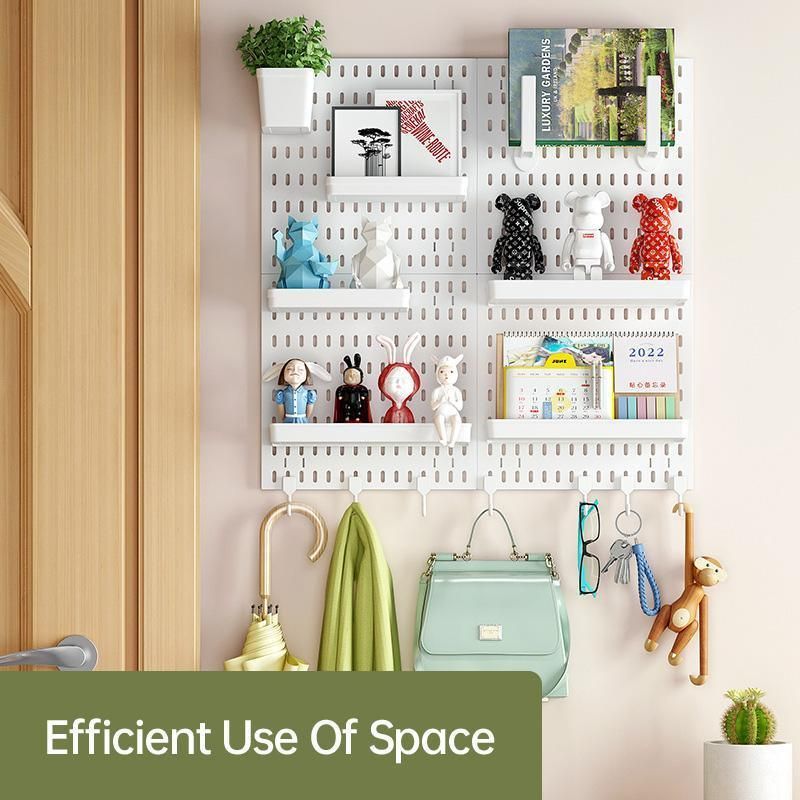 Wall Mounted Pegboard Storage Rack No Drill Organizer Tool Shelf Home Office - White