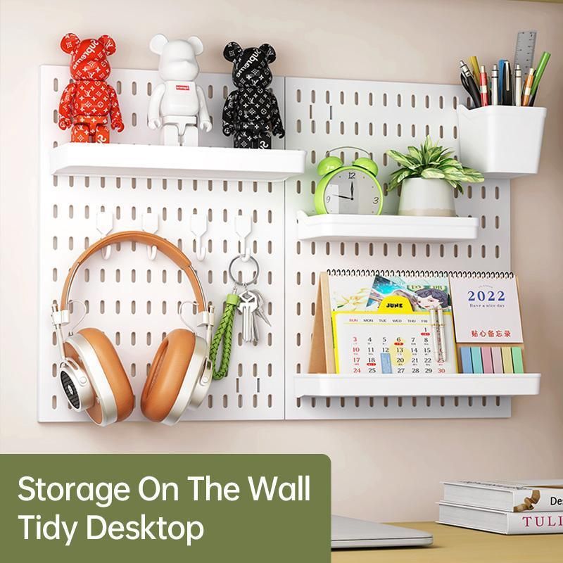 Wall Mounted Pegboard Storage Rack No Drill Organizer Tool Shelf Home Office - White