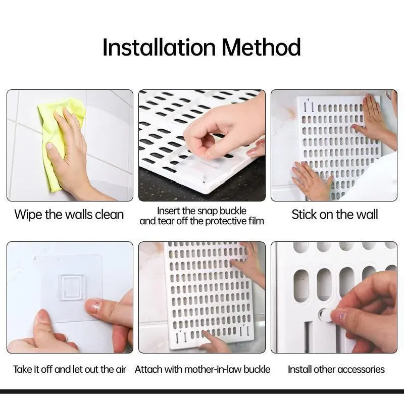 Wall Mounted Pegboard Storage Rack No Drill Organizer Tool Shelf Home Office - White