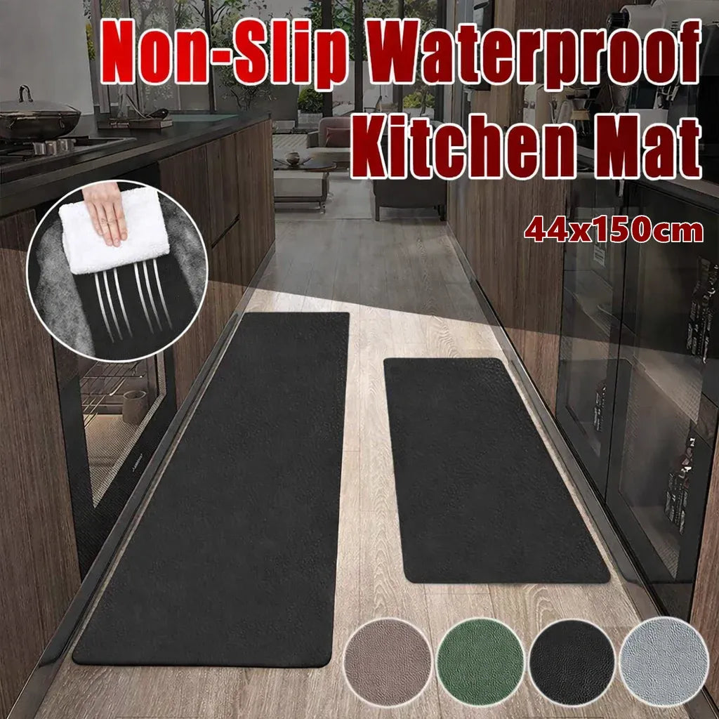 44x150cm Non-Slip Waterproof Kitchen Door Mat Floor Rug Carpet Anti-Oil Easy Clean - Grey