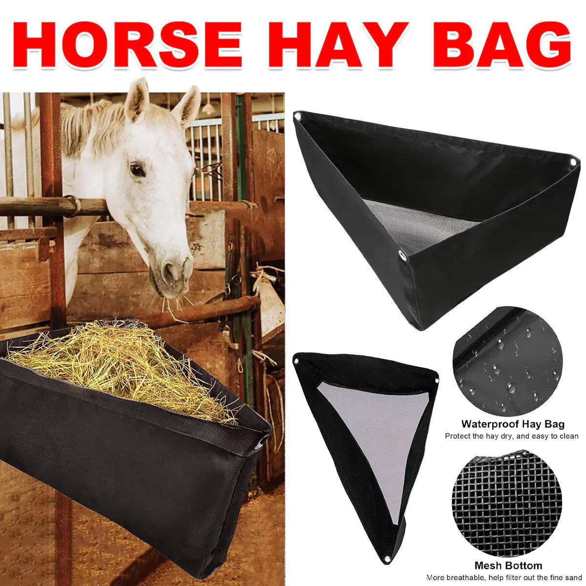 Horse Hay Feeder Bag Triangular Dry Straw Feeding Bag For Stable Farm Livestock