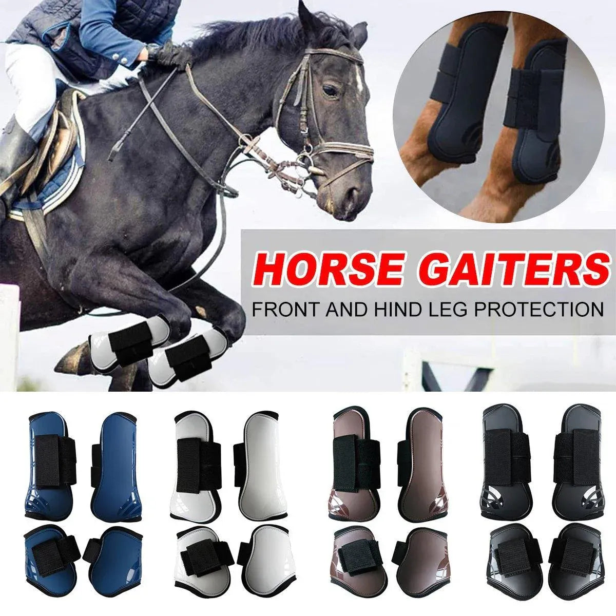 4pcs Show Jumping Horse Leg Warmers Gaiters for Joint Protection Equine Gear - Brown