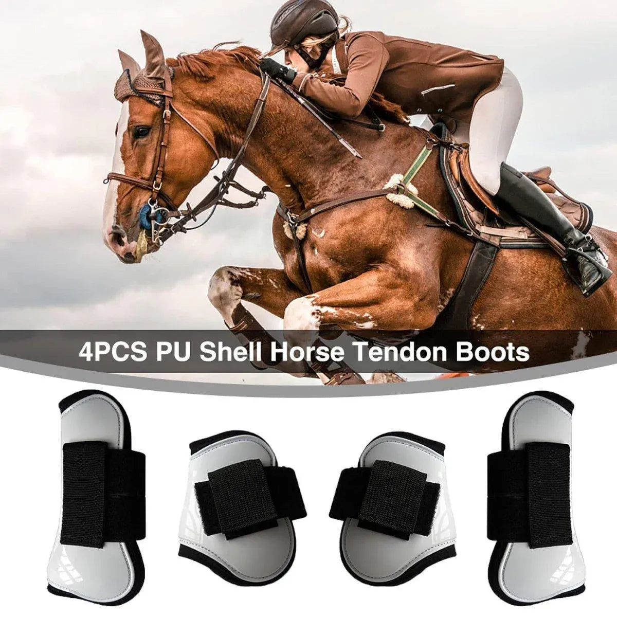 4pcs Show Jumping Horse Leg Warmers Gaiters for Joint Protection Equine Gear - Brown