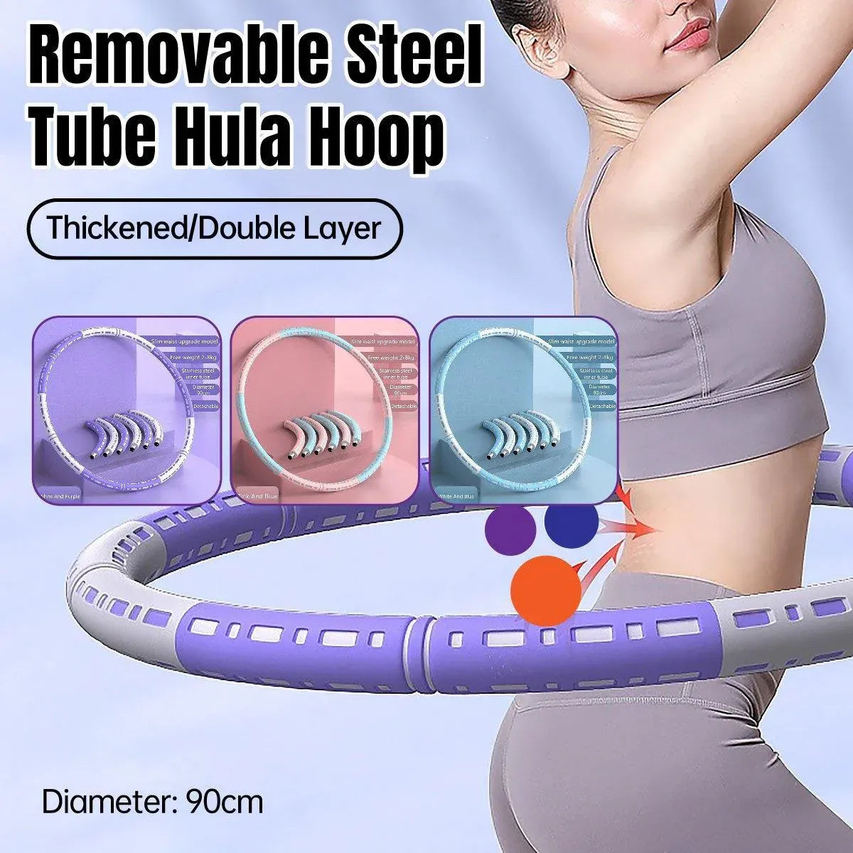 Detachable Weighted Hula Hoop Fitness Equipment for Home Exercise Use - Blue Pink