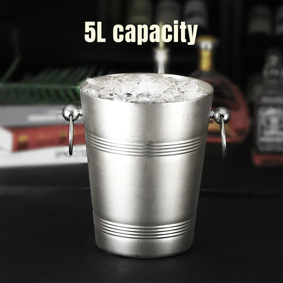 5L Stainless Steel Ice Bucket Champagne Wine Bucket Hotel Bar Ice Container - Circular Ring