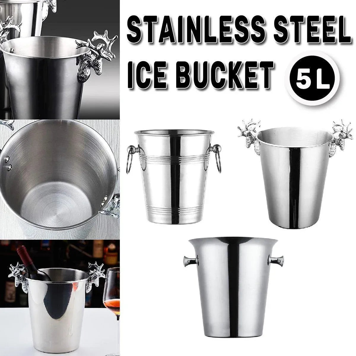 5L Stainless Steel Ice Bucket Champagne Wine Bucket Hotel Bar Ice Container - Moose