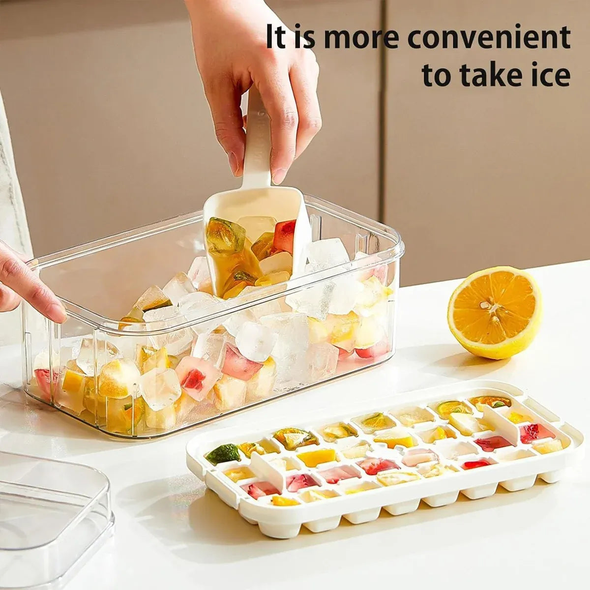 Large Capacity Press Ice Cube Tray Ice Mold for Party Bar Home Accessories - White