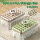 Large Capacity Food Grade Ice Cube Mold with Lid Household Ice Storage Box - Beige