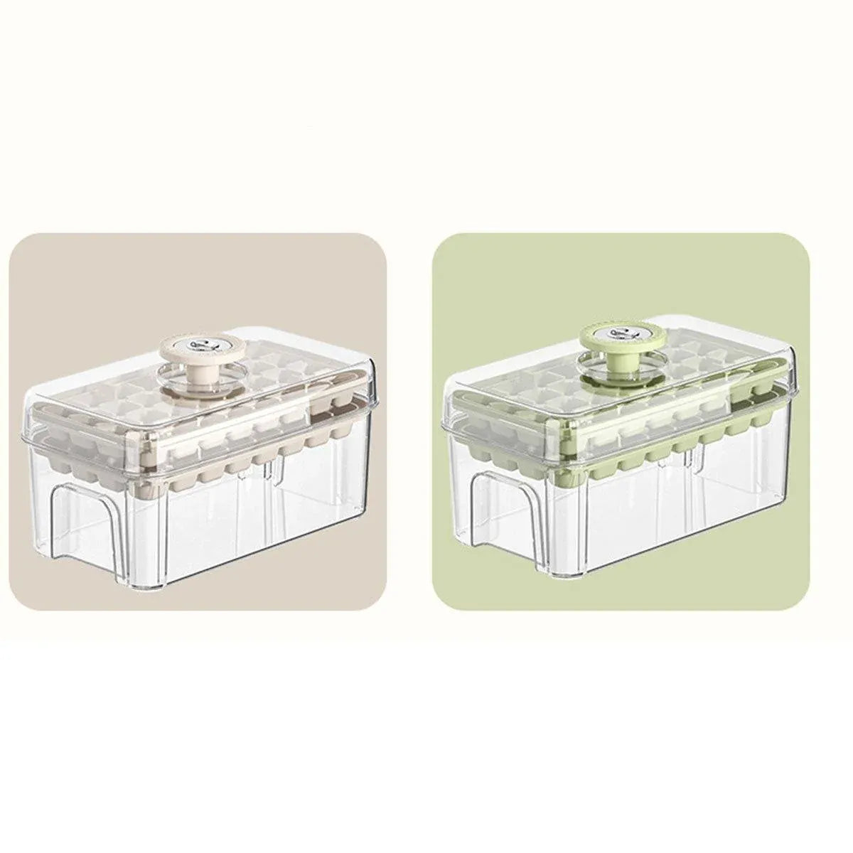 Large Capacity Food Grade Ice Cube Mold with Lid Household Ice Storage Box - Beige