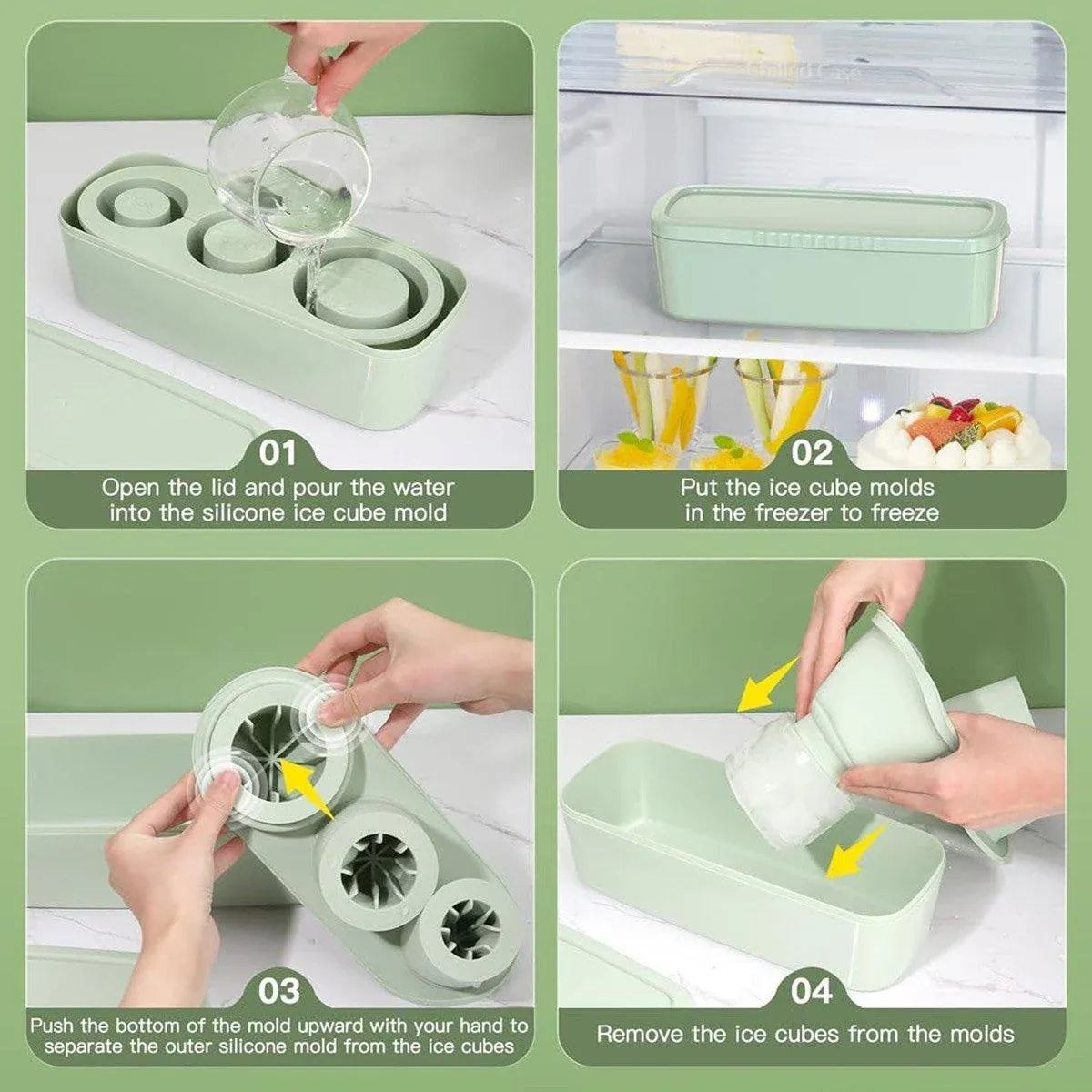 Silicone Ice Cube Tray for 20oz 30oz 40oz Tumbler Easy Release Reusable Mold - Green
