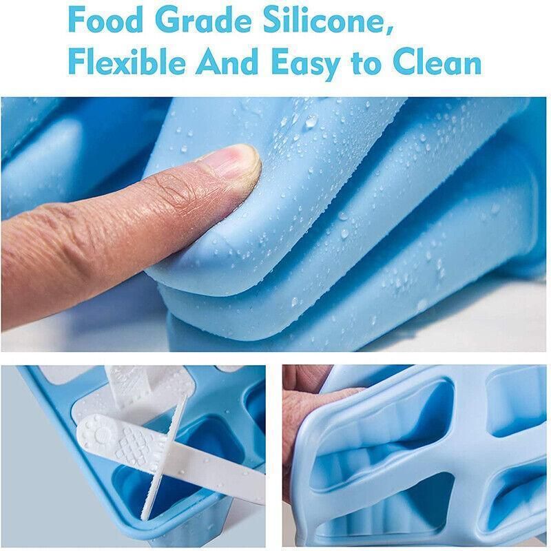 Silicone Ice Cream Mould Block Frozen Molds Icy Pole Jelly Popsicle - Blue-6Grid