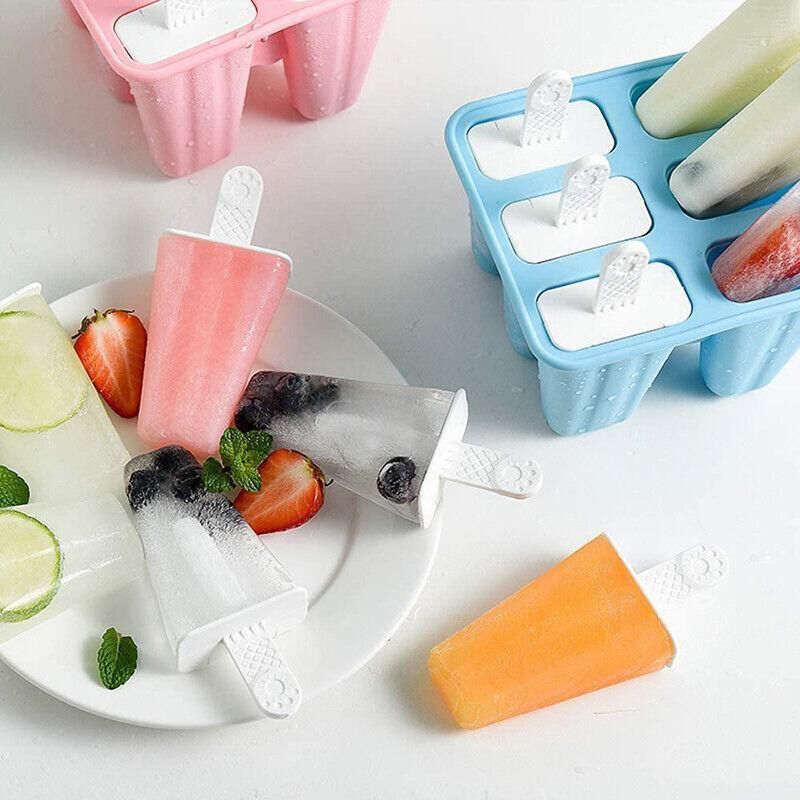 Silicone Ice Cream Mould Block Frozen Molds Icy Pole Jelly Popsicle - Blue-6Grid