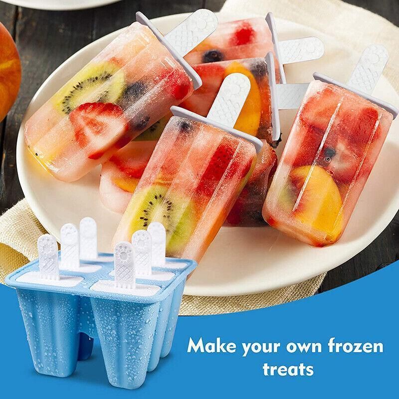 Silicone Ice Cream Mould Block Frozen Molds Icy Pole Jelly Popsicle - Blue-6Grid