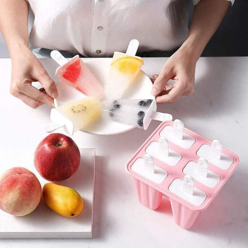 Silicone Ice Cream Mould Block Frozen Molds Icy Pole Jelly Popsicle - Blue-6Grid