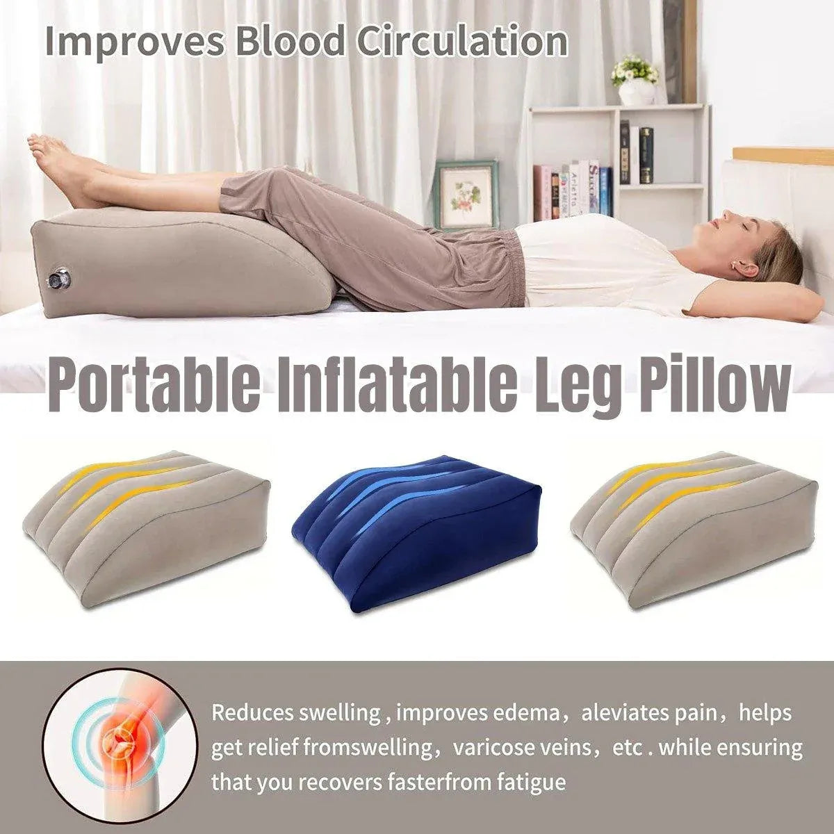 Inflatable PVC Leg Pillow Wedge Triangle Foot Cushion Flocking - Black