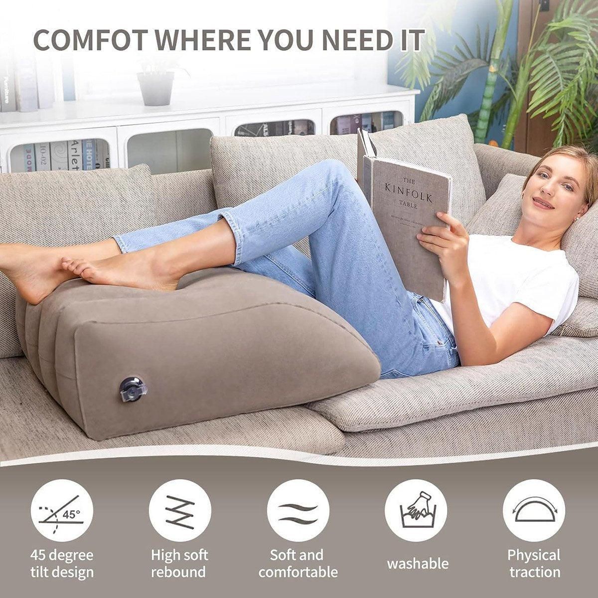 Inflatable PVC Leg Pillow Wedge Triangle Foot Cushion Flocking - Black