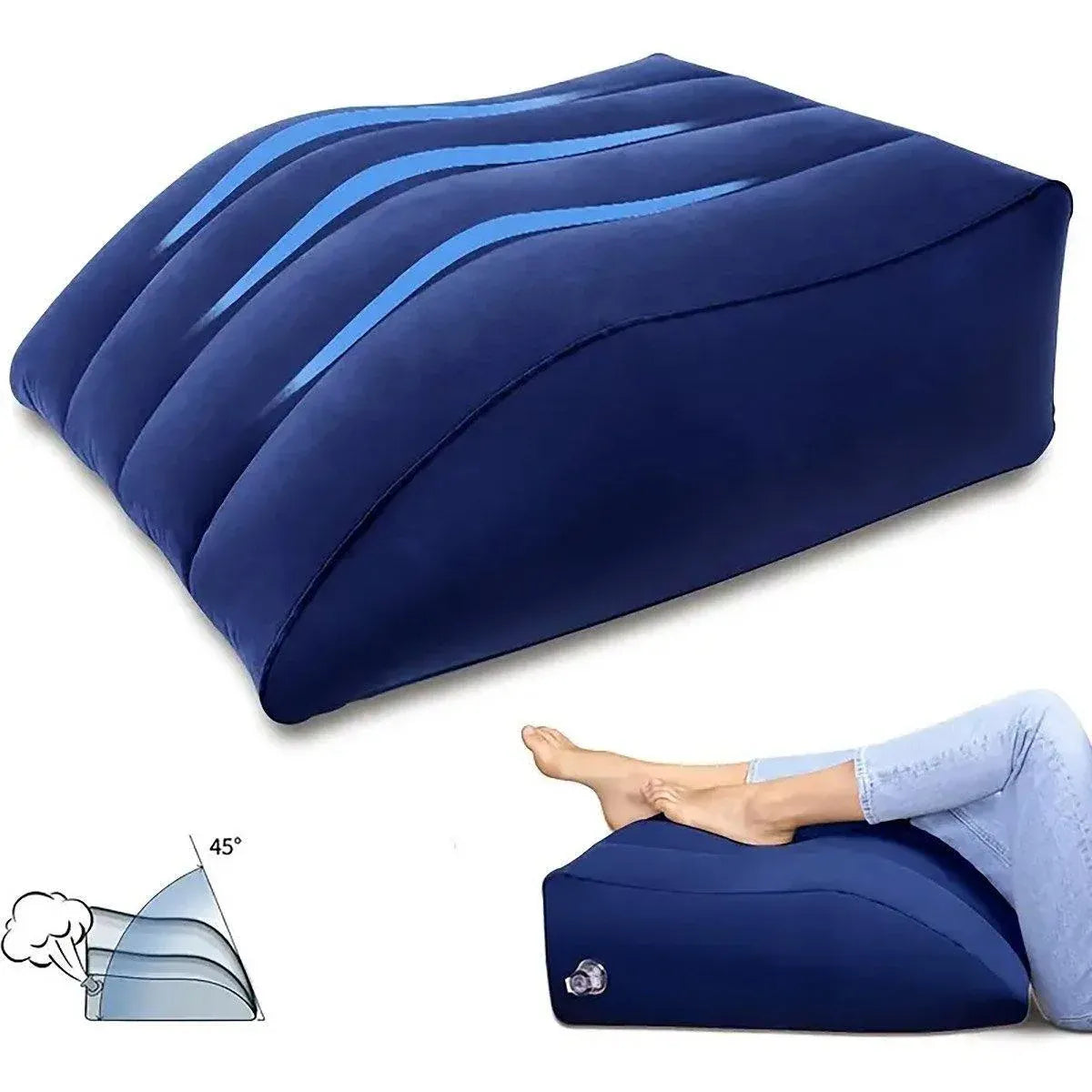Inflatable PVC Leg Pillow Wedge Triangle Foot Cushion Flocking - Black
