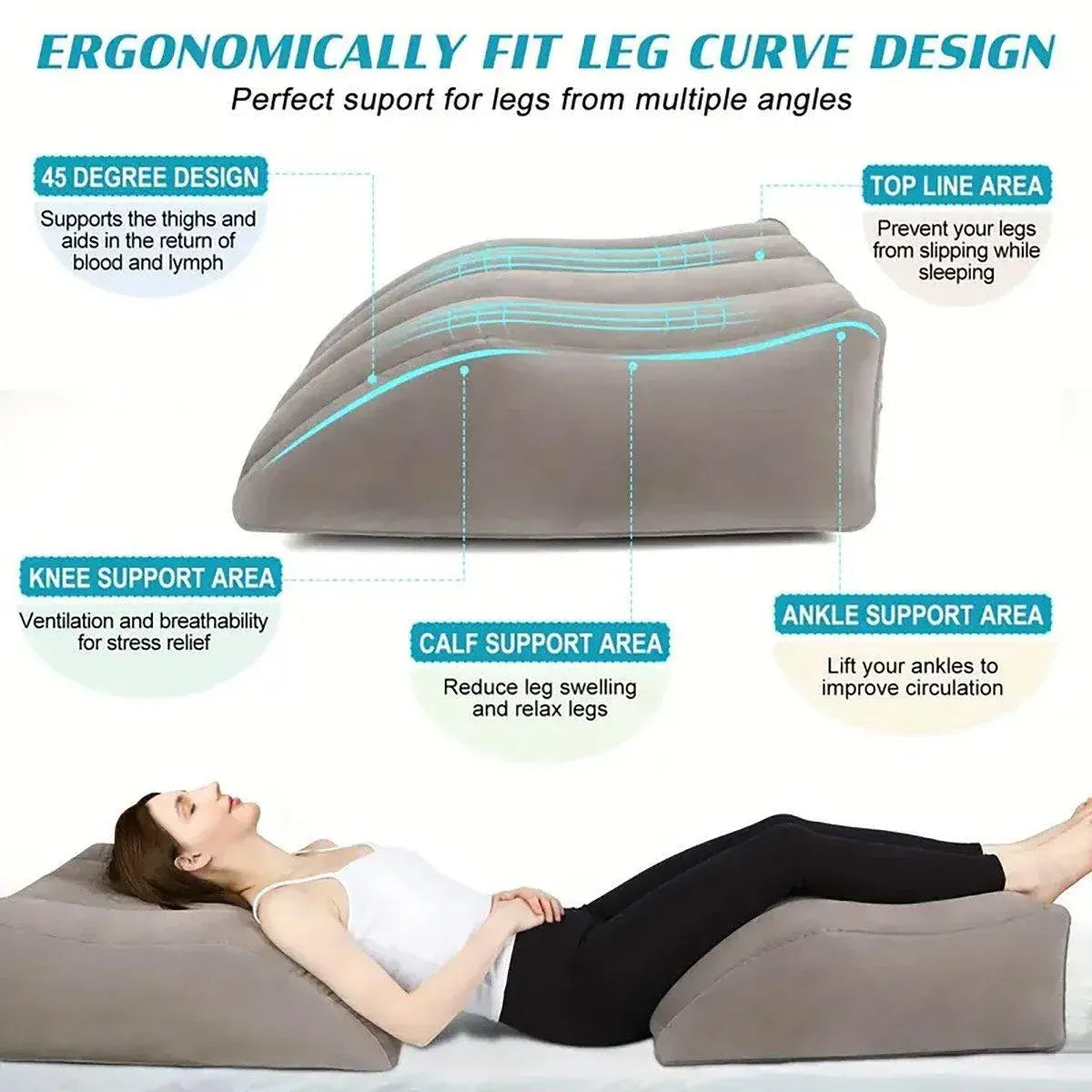 Inflatable PVC Leg Pillow Wedge Triangle Foot Cushion Flocking - Blue