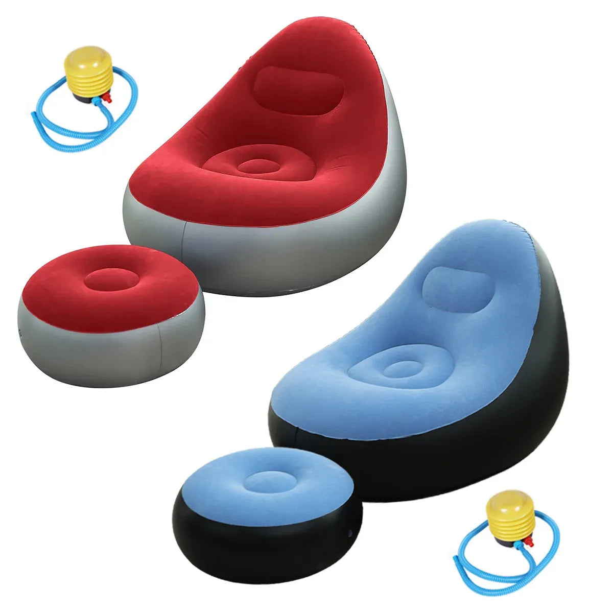 Inflatable Folding Lazy Sofa Chair PVC Air Recliner With Pump Backrest Seat Bed - Red