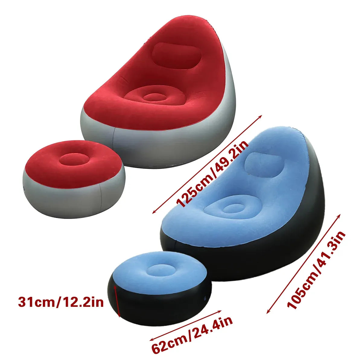 Inflatable Folding Lazy Sofa Chair PVC Air Recliner With Pump Backrest Seat Bed - Red