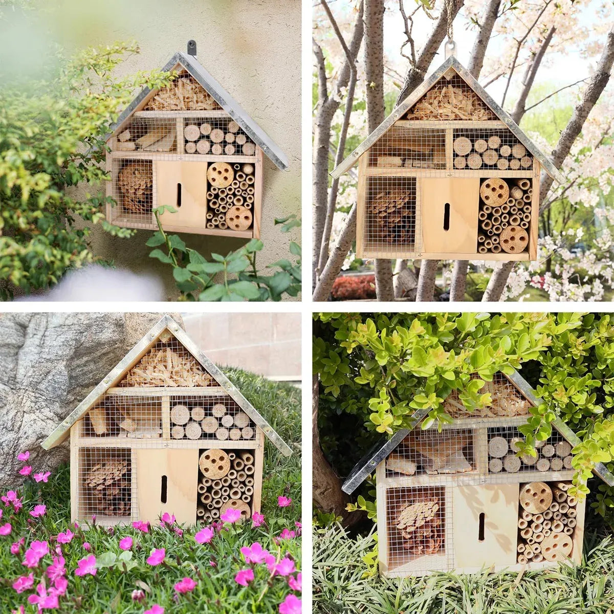 Wooden Insect House Garden Bee Bug Hotel Hanging Habitat Box
